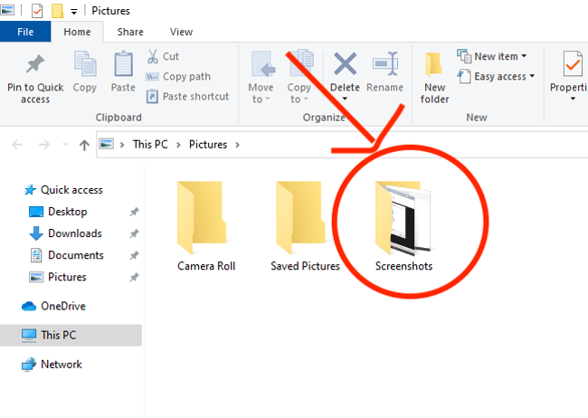 'Screenshots' folder on local computer